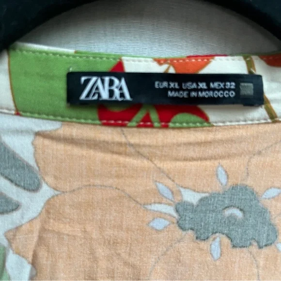 Zara Floral Smocked Waist Midi Dress Button Front XL - Picture 7 of 12